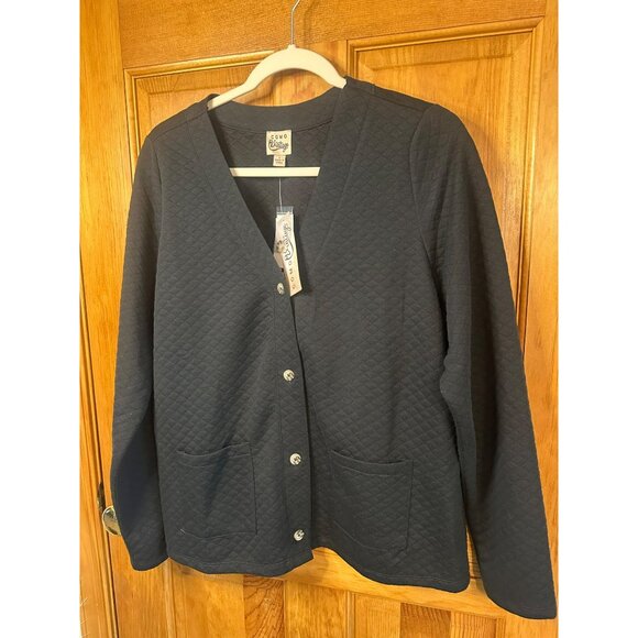 Como Vintage Womens Large 20x26 Black Quilted Blazer Jacket Button Patch Pockets - Picture 2 of 6